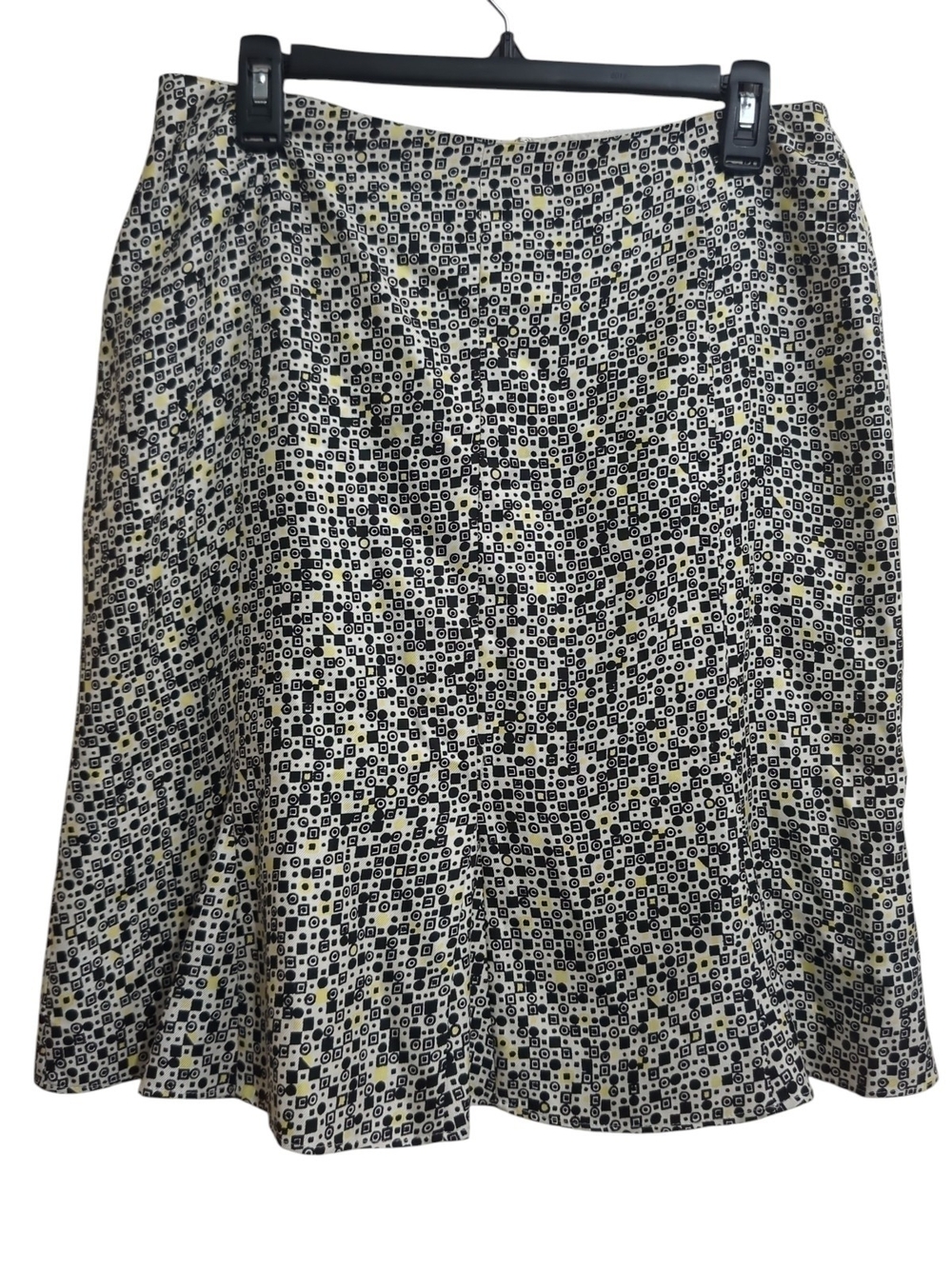 Charter Club 100% Silk A-Line Midi Skirt Size 8 Black White Geometric Mod Print